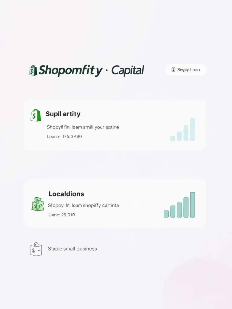 An image of the Shopify Capital interface, showing loan options and funding details for a small business owner looking to expand their inventory.